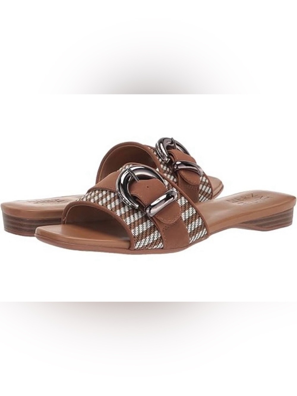 Naturalizer Brown Slide Sandals with Silver Buckle